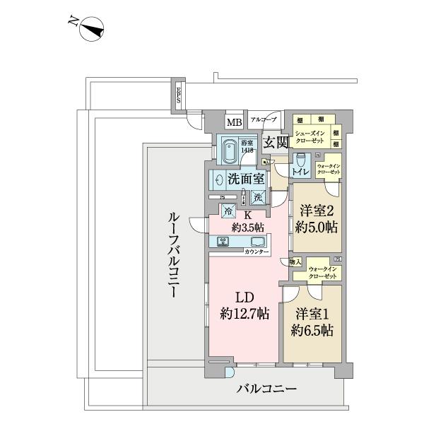 専有面積:66.58㎡の2LDK+WIC×2+SIC