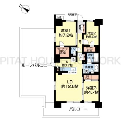 77.11㎡の3LDK。51.36㎡のル