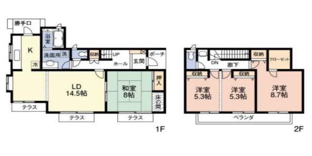 4LDK 1階は和室→洋室に変更しています