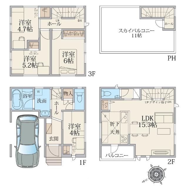 建物面積97.08平米、内カースペース10.28平米