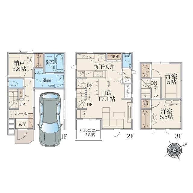 建物面積88.04平米、内カースペース9.93平米