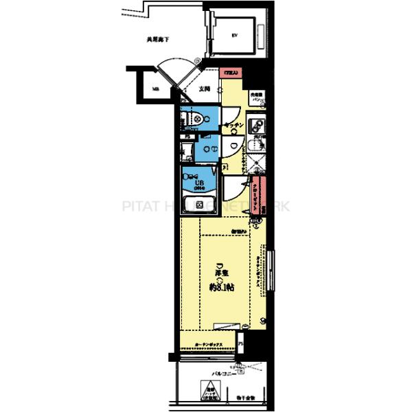 南向き角部屋の1K