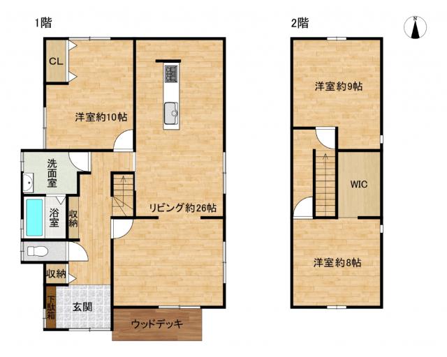 【リフォーム後　間取り図】外壁塗装を行います。大きなLDKが特徴的な住宅です。他にも3部屋確保されており、家族のプライベートも充実します。駐車3台可能で、親戚や友達など来客があっても、安心