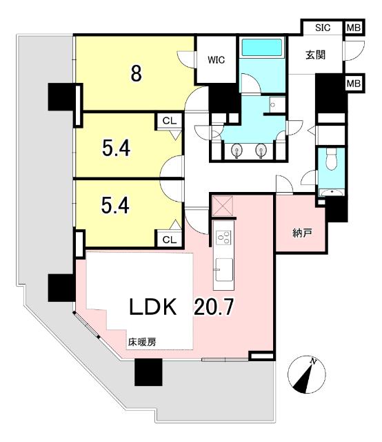 南西向きのお部屋は抜群の開放感。