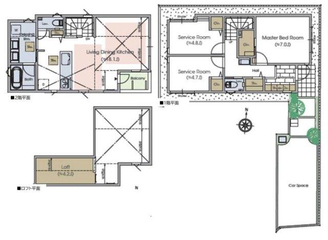 12400万円 1LDK+2サービスルーム+ロフト 敷地面積89.60㎡ 建物面積87.62㎡