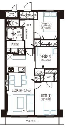 3LDK 　5,999万円　専有面積62.72㎡