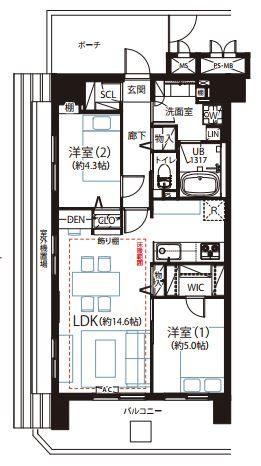 2LDK、価格7999万円、専有面積58.94m2、バルコニー面積9.39m2