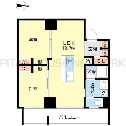 【2LDK】東向き住戸/陽当良好