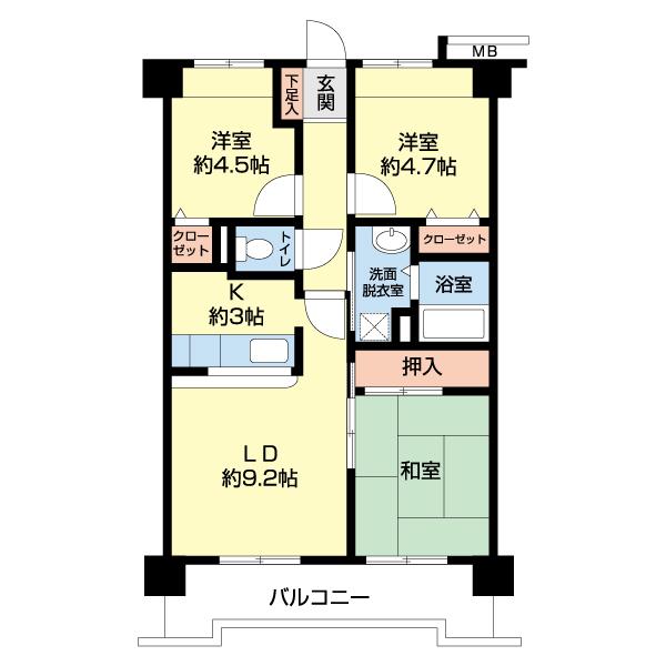 南東向きバルコニー