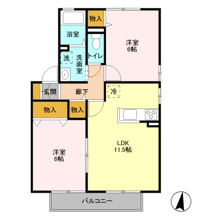 プラッツ･ルーエ　Ａ/Ｂ（B-101） 間取り図画像
