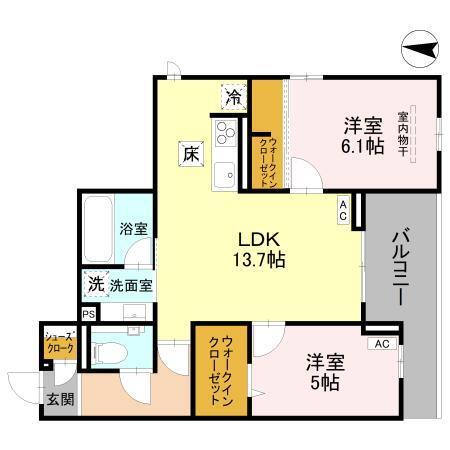 Coco Fleur（ｺｺﾌﾙｰﾙ）（102） 間取り図画像