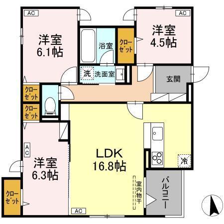 D-ROOM Grass 中町（203） 間取り図画像