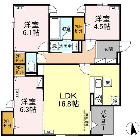 D-ROOM Grass 中町（103） 間取り図画像