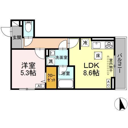 D-ROOM Grass 中町（101） 間取り図画像
