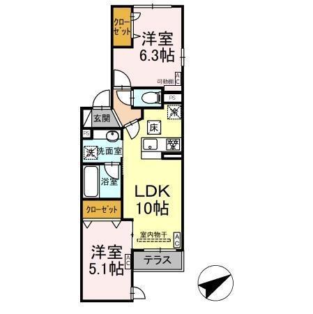 D'Bless宿河原（101） 間取り図画像