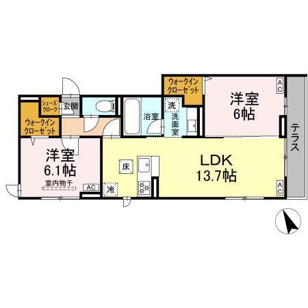D Paina 宿河原6 Ⅱ（102） 間取り図画像