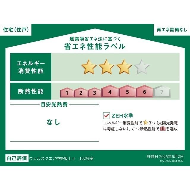 ウェルスクエア中野坂上Ⅱ（102） 省エネ性能表示ラベル
