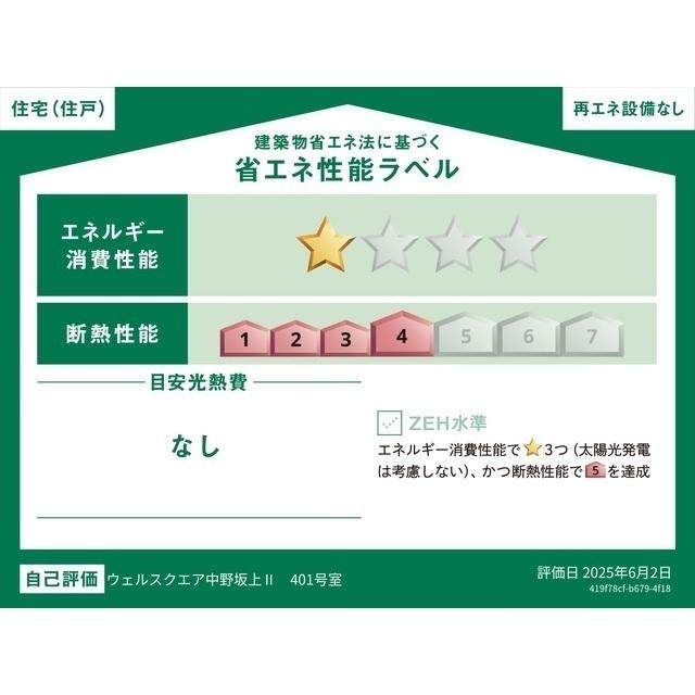 ウェルスクエア中野坂上Ⅱ（401） 省エネ性能表示ラベル