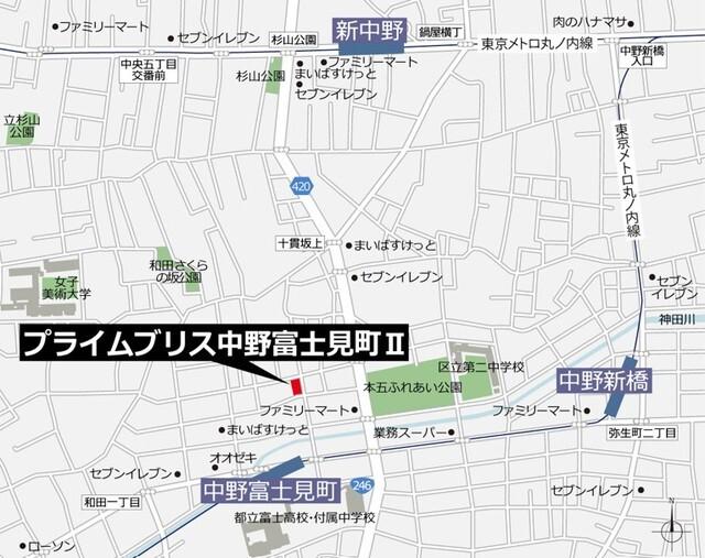プライムブリス中野富士見町Ⅱ（401） 地形図・案内図