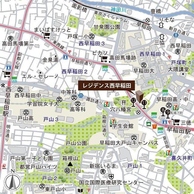 レジデンス西早稲田（203） 地形図・案内図