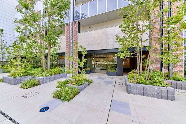 シンボルツリーのシラカシや四季を感じられる植栽が植えられているグリーンマトリックスプラザ