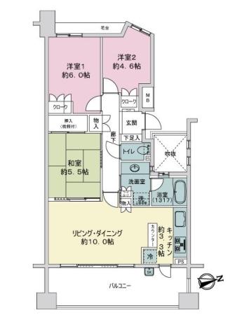 二子多摩川パーク・ホームズ　ビューパティオ 間取り図画像