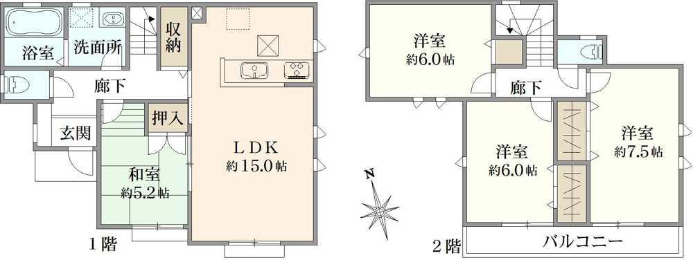 松戸市紙敷／戸建 間取り図画像