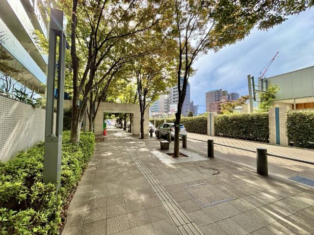 緑のアプローチ、エントランス前車止めあり