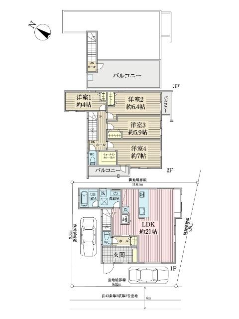 1階LDK・2階4部屋洋室の使いやすい間取り♪