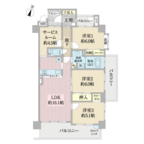 専有面積81.74㎡・4階部分角部屋につき陽当たり良好