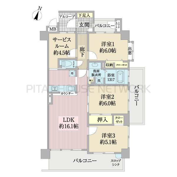 専有面積81.74㎡・4階部分角部屋につき陽当たり良好