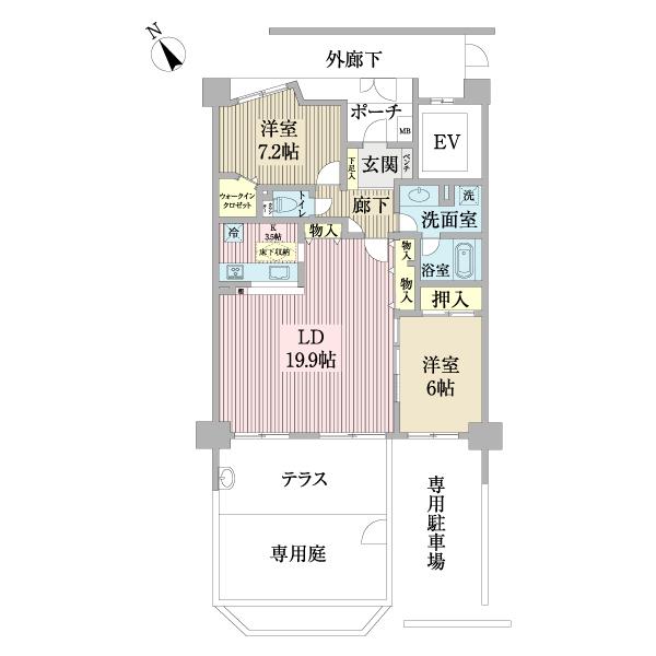 ８０㎡超えの専用駐車場・庭付
