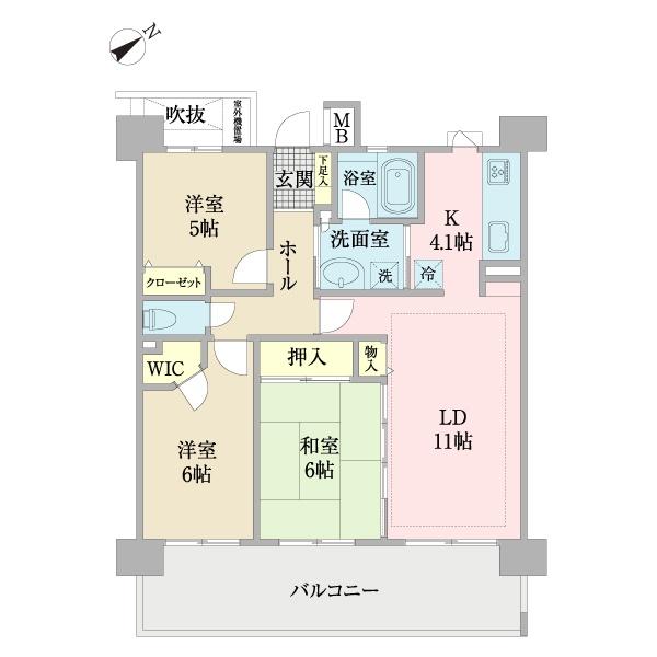 間口が広く南側に３室ある間取りです