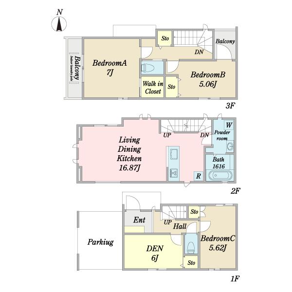 新宿五丁目新築戸建　Ａ棟 間取り図画像