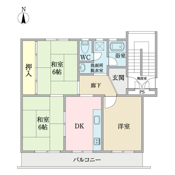 加良部中央住宅9棟302号 間取り図画像