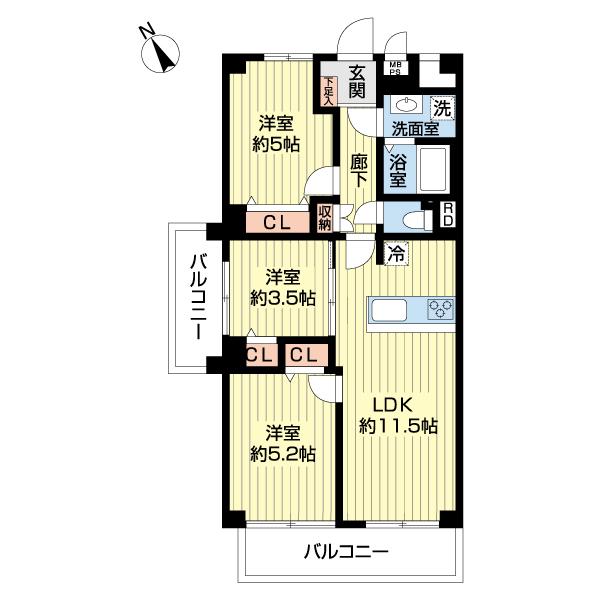 越谷スカイハイツＢ 間取り図画像