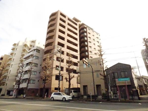 高級感のある外観、13階建