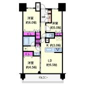 3LDK（専有面積：62.62㎡、バルコニー面積：12.30㎡）