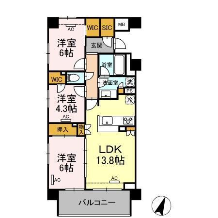 ザ・パークハウス横浜大口　D（519） 間取り図画像
