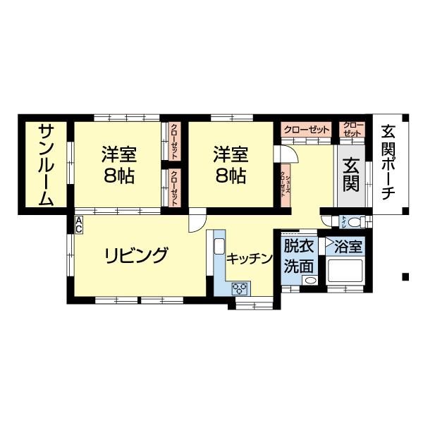 ９１．０９㎡、２ＬＤＫの平屋戸建です。