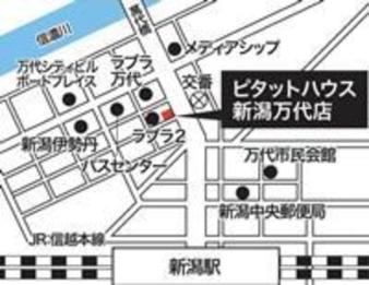 新潟駅から約１０分。新潟の中心地万代にある店舗です。
