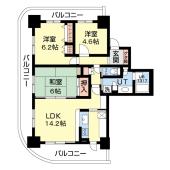 3LDK　71.91㎡（21.75坪）　3面バルコニー29.14㎡
