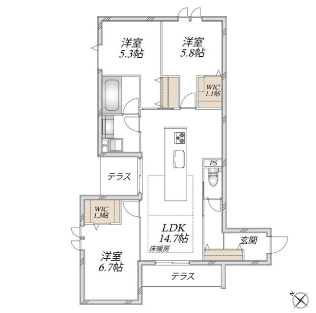 【ヘーベルメゾン】領家プライムコートⅠ（101） 間取り図画像