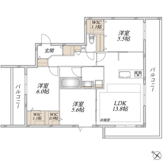 【ヘーベルメゾン】領家プライムコートⅡ（301） 間取り図画像