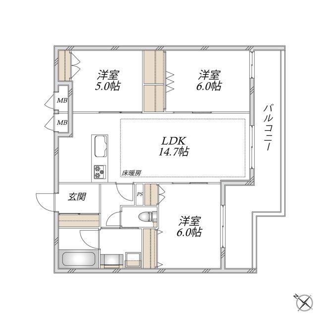 【ヘーベルメゾン】領家プライムコートⅡ（302） 間取り図画像