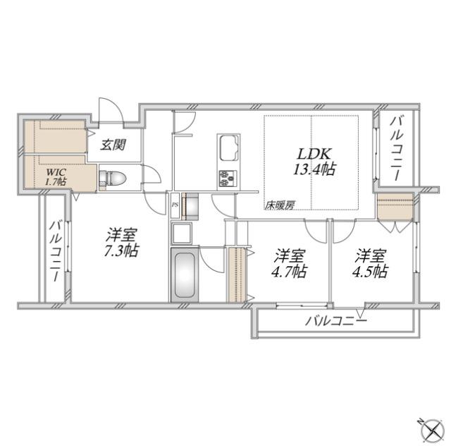 【ヘーベルメゾン】領家プライムコートⅠ（305） 間取り図画像