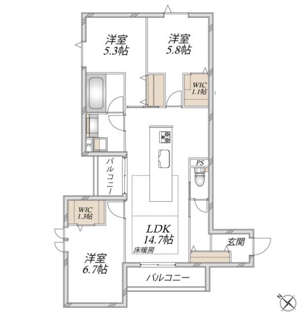 【ヘーベルメゾン】領家プライムコートⅠ（301） 間取り図画像