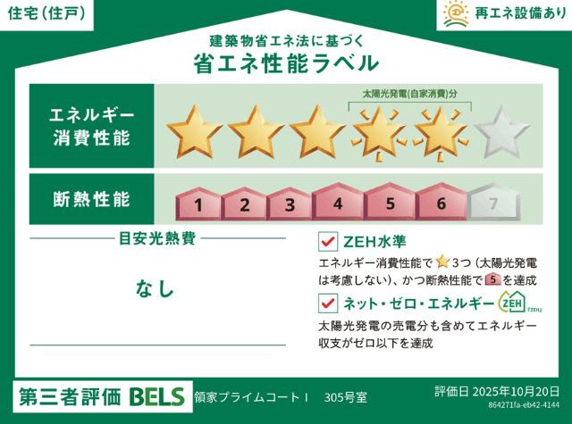 【ヘーベルメゾン】領家プライムコートⅠ（305） 省エネ性能表示ラベル