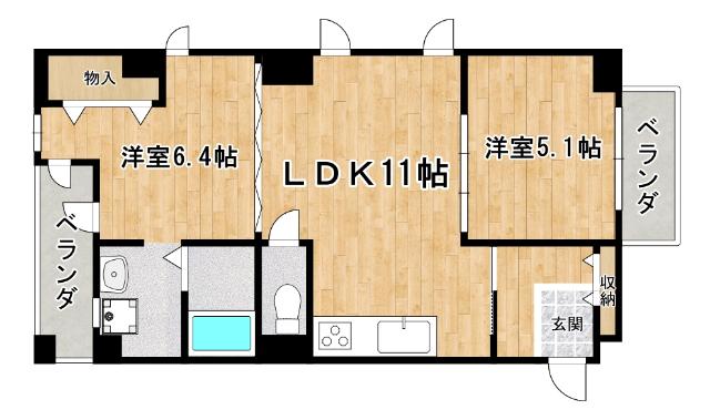 2面バルコニーです