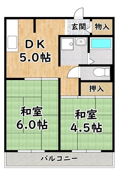 南向きベランダ2DK